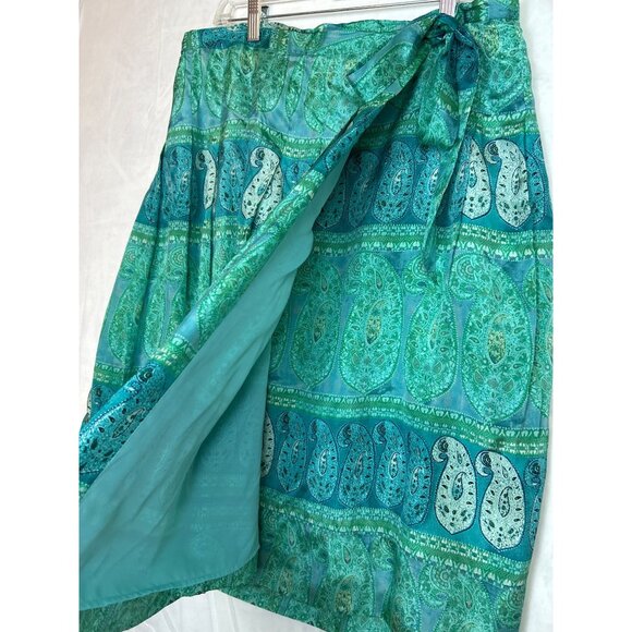 Banana Republic Women's 10 Silk Blend Paisley Boho Midi Wrap Skirt Turquoise - Picture 6 of 12